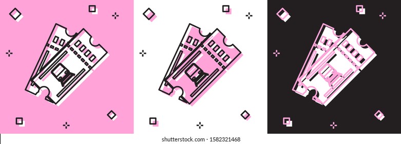 Set Train ticket icon isolated on pink and white, black background. Travel by railway.  Vector Illustration