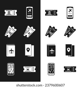 Set Train ticket, Museum, Mobile with, Cover book travel guide,  and Infographic of city map icon. Vector