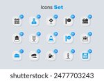 Set Train traffic light, Railroad crossing, conductor, Coal train wagon, station board, Railway, Broken cracked railway and Traffic cone icon. Vector