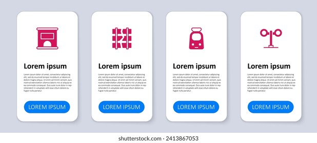 Set Train traffic light, and railway, Broken or cracked and Ticket office to buy tickets. Business infographic template. Vector