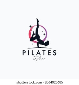 Set of Trainer Pilates Woman Silhouette creative vector logo design