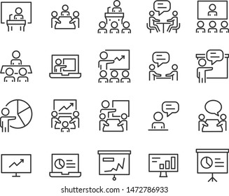 set of training icon, meeting, study, education, presentation, college