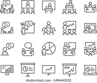 set of training icon, meeting, study, education, presentation, college