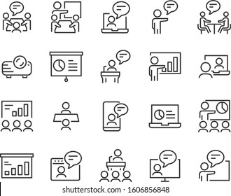 set of training icons, conference, seminar, meeting, presentation