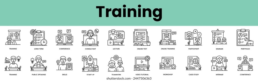 Set of training icons. Linear style icon bundle. Vector Illustration