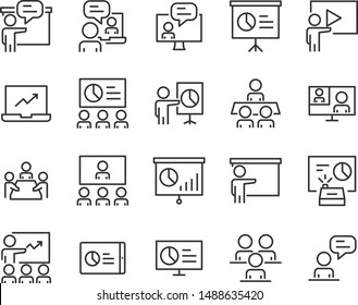 set of training icons, meeting, study, video conference