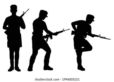 Set of training soldier silhouette vector on white background