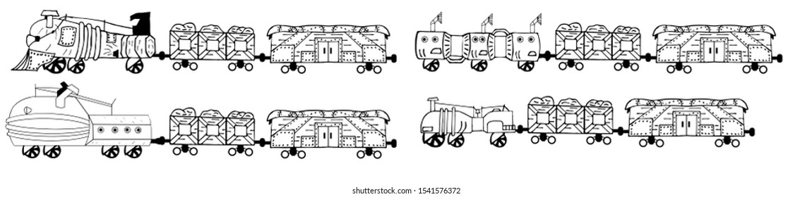 A set of trains connected to freight wagon.