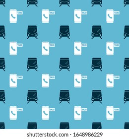 Set Tram and railway and Taxi call telephone service on seamless pattern. Vector