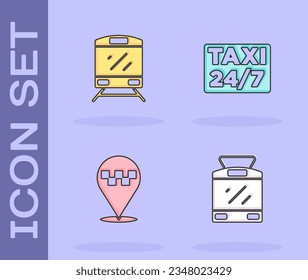 Set Tram and railway, Train, Location with taxi and  icon. Vector