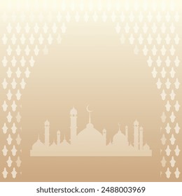 Set a tranquil mood with a soft brownish background adorned with a graceful mosque, capturing the essence of serenity and spirituality in a subtle and elegant display.