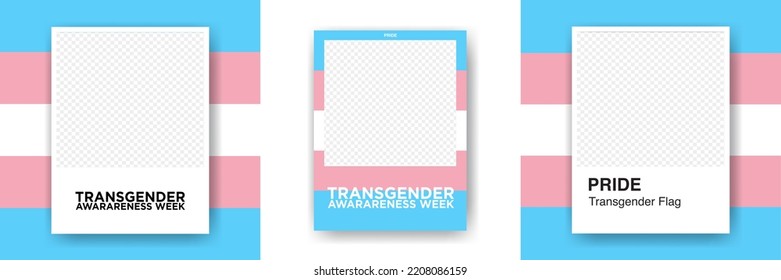 Set Of Trans Flag And Trans Awareness Week Frames In Instant Film Concept. For Photo Frames, Design Borders, Invitations, Cards, Posters, Prints, Stickers, Etc. Editable Vector Art.