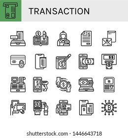 Set of transaction icons such as Atm, Cashier, Ledger, Invoice, Secure payment, Online payment, Mobile payment, Transaction, Digital wallet, terminal, Cryptocurrency , transaction