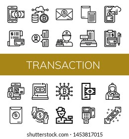 Set of transaction icons such as Mobile payment, Invoice, Cryptocurrency, Cashier, Cashless, Secure payment, Fintech, Transaction, Online payment, Pos, Blockchain , transaction