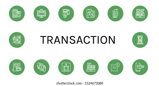 Set of transaction icons. Such as Mobile payment, Online payment, Pos, Pay, Cashier, Invoice, Transaction, Atm, Blockchain , transaction icons