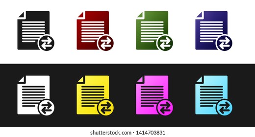 Set Transfer files icon isolated on black and white background. Copy files, data exchange, backup, PC migration, file sharing concepts. Vector Illustration