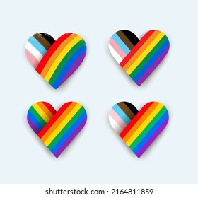 Set of transgender pride flag heart symbol. Vector illustration with colored labels. Isolated on white background. Pride Month. Concept design for LGBTQ community in pride month.