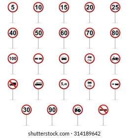 Set of transit signals on a white background