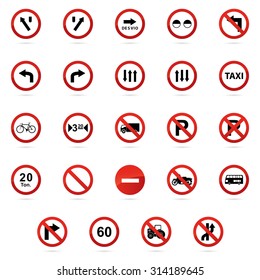 Set of transit signals on a white background