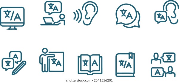 conjunto de conjunto de iconos de línea de Vector de traducción, icono de idioma