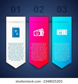 Set Translator book, Bus ticket and . Business infographic template. Vector