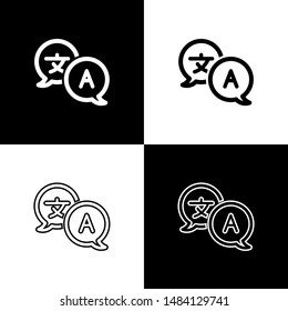 Set Translator icon isolated on black and white background. Foreign language conversation icons in chat speech bubble. Translating concept.  Vector Illustration