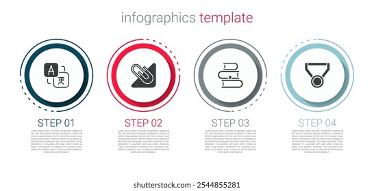 Set Translator, Paper clip, Book and Medal. Business infographic template. Vector