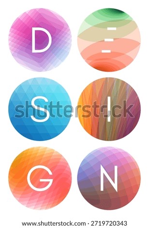 Set of translucent colored spheres. The word DESIGN. 3D vector illustration for brochure, poster, cover, card, presentation, flyer or banner.