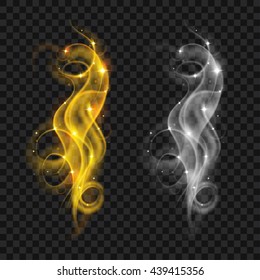 Set of translucent gray and yellow smoke with sparkles. Transparency only in vector file