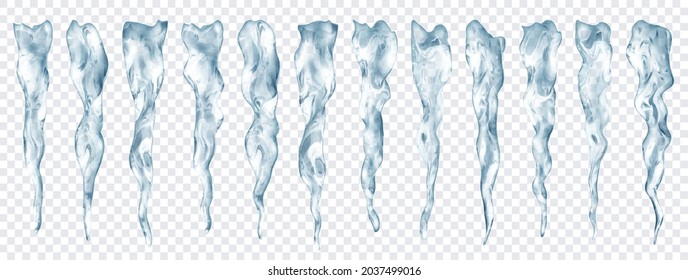 Conjunto de partículas grises traslúcidas y realistas de diferentes longitudes sobre fondo transparente. Transparencia sólo en formato vectorial