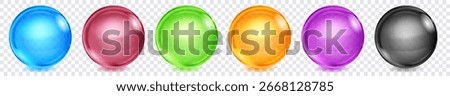 Set of translucent spheres of different bright colors with highlights and shadows on transparent background, vector illustration for design projects and creating creative works.
