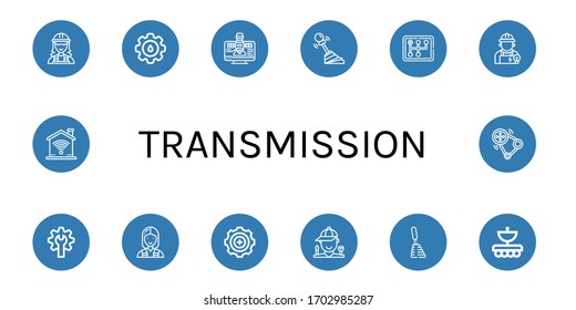 Set of transmission icons. Such as Electrician, Cogwheel, Satellite, Gear, Gearstick, Mechanic, Antenna, Wifi, Transmission , transmission icons