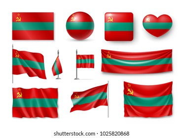 Set Transnistria flags, banners, banners, symbols, relistic icon. Vector illustration of collection of national symbols on various objects and state signs