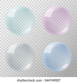 Set of transparency soap bubbles on light gray background in vector format