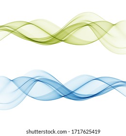 Set of transparent abstract shapes in the form of a smooth wave. Background of green and blue waves. Vector design element.