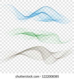 Set of transparent abstract waves blue,green and gray.