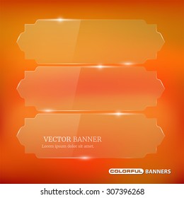 Set of  transparent arabesque glass banners template on reddish orange background