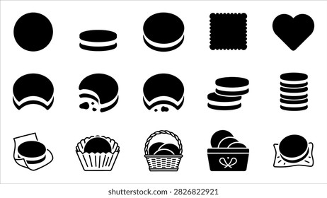 Set of transparent background icons showing different types of cookies and baked treats