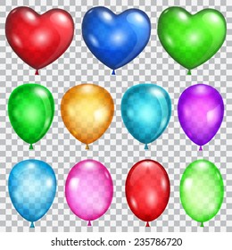 Set of transparent balloons in various colors
