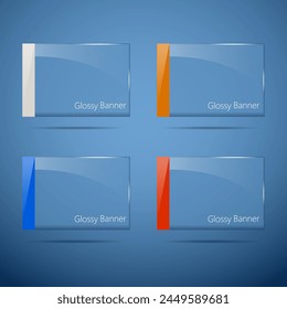 A set of transparent banners on a blue background. Banners with reflections. Vector illustration.