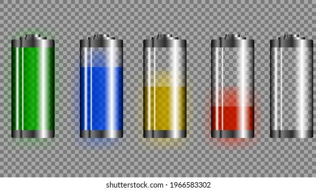 A set of transparent batteries. Battery charge level