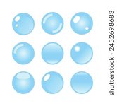 A set of transparent beads, water droplets, and glass illustrations that sparkle in the light.