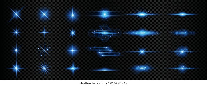 conjunto de bengalas transparentes de luz azul y lente