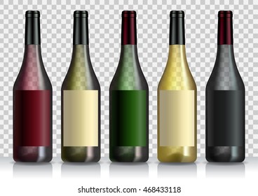 Set of transparent bottles of wine or liquor. Template for alcohol. Created with gradient mesh.