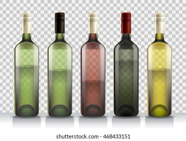 Set of transparent bottles of wine or liquor. Template for alcohol. Created with gradient mesh.