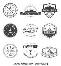 Set of transparent camping labels and badges. Vector illustration