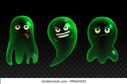Set transparent cartoon ghosts. Vector illustration for your creativity