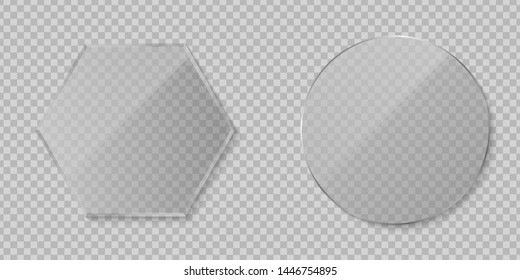 Set of transparent clear glass isolated on transparent background . Diamond and round glass. Graphic elements for your design. Vector illustration. EPS 10
