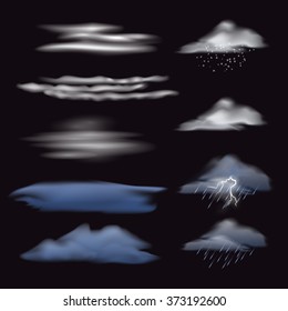 Set of transparent clouds. Vector weather elements.
