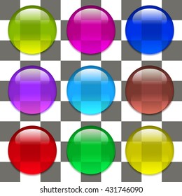 Set of transparent colored balls
